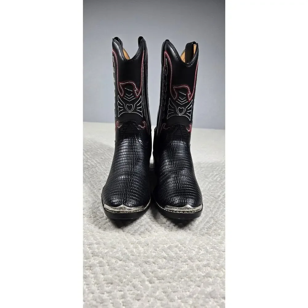 Durango kids Cowboy boots BT940 Lizard print black/red/white Western Size 6D